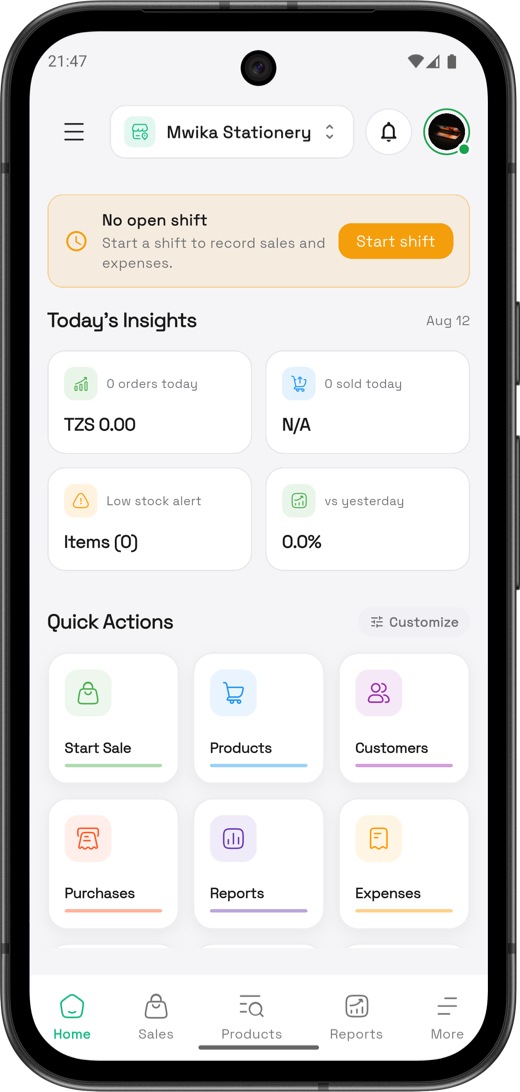 POSify Pro mobile app — home dashboard