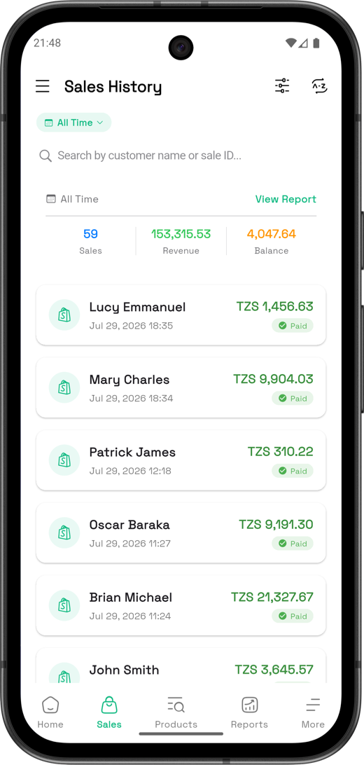 POSify Pro app — sales history